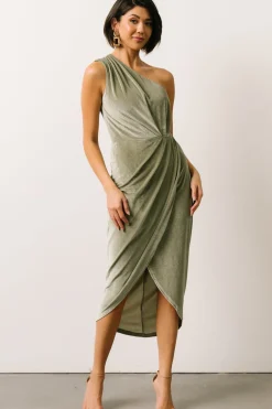 Discount Baltic Born Kourtney Velvet One Shoulder Midi Dress | Sage