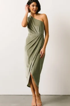 Discount Baltic Born Kourtney Velvet One Shoulder Midi Dress | Sage