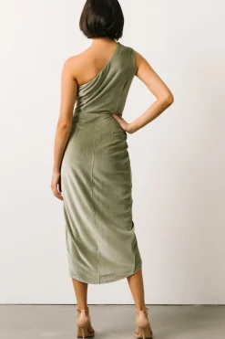 Discount Baltic Born Kourtney Velvet One Shoulder Midi Dress | Sage