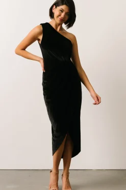 Fashion Baltic Born Kourtney Velvet One Shoulder Midi Dress | Black