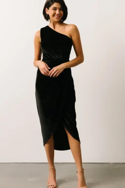 Fashion Baltic Born Kourtney Velvet One Shoulder Midi Dress | Black