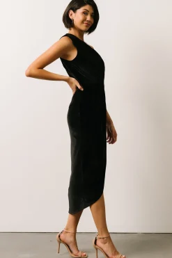 Fashion Baltic Born Kourtney Velvet One Shoulder Midi Dress | Black