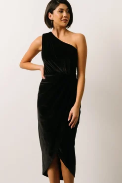 Fashion Baltic Born Kourtney Velvet One Shoulder Midi Dress | Black