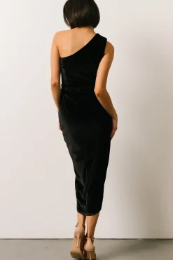 Fashion Baltic Born Kourtney Velvet One Shoulder Midi Dress | Black