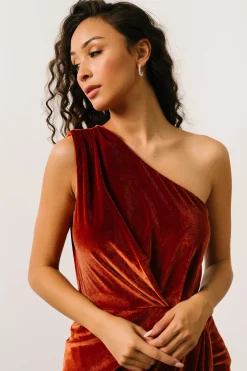 New Baltic Born Kourtney Velvet One Shoulder Midi Dress | Rust