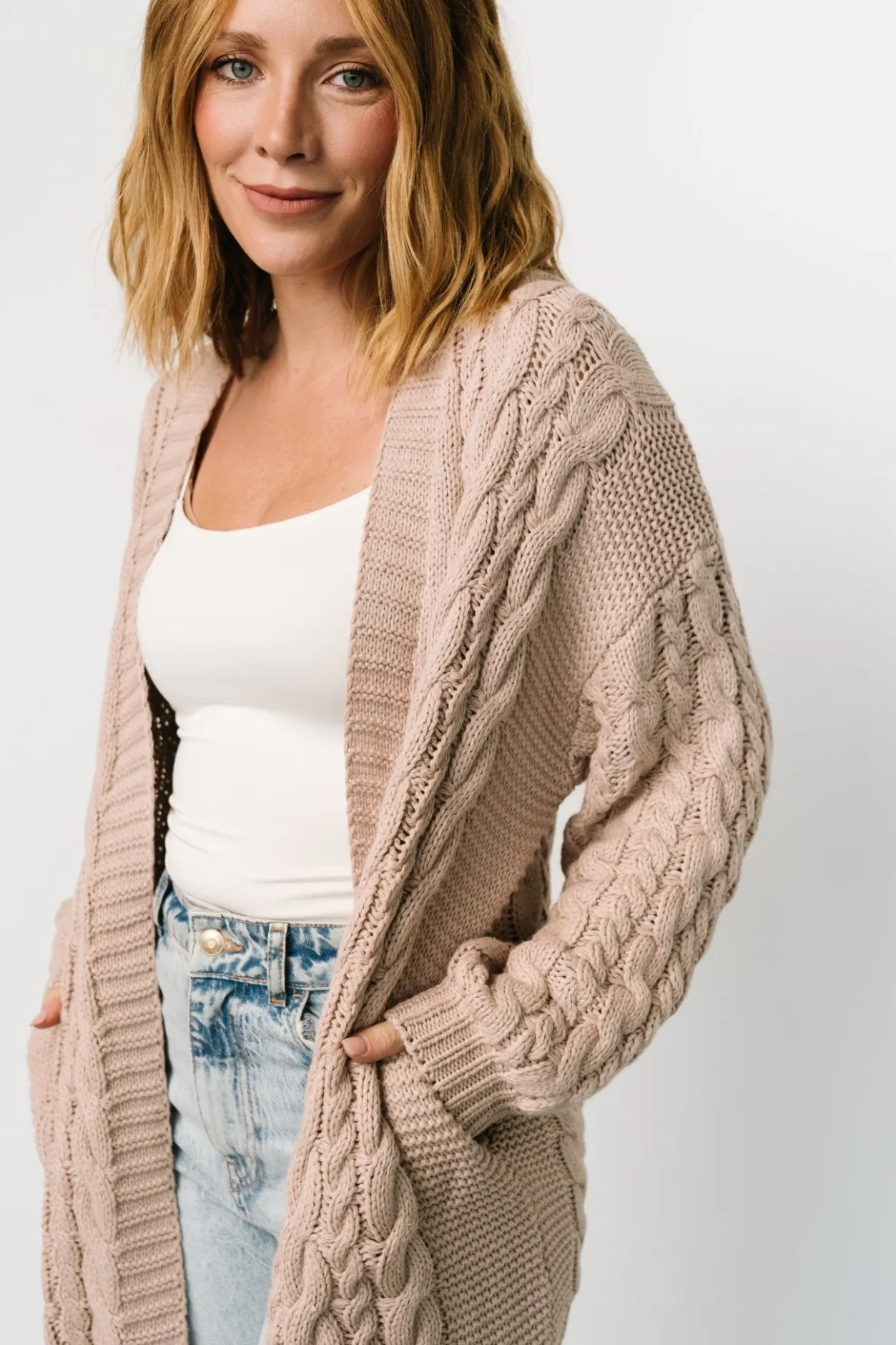 Best Baltic Born Kristen Cable Knit Cardigan | Taupe