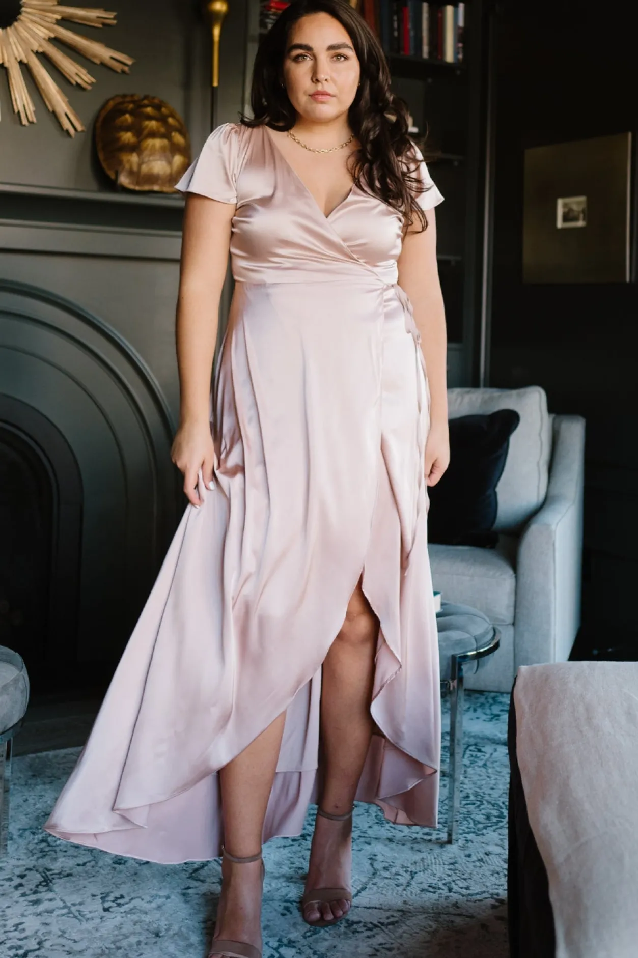 Online Baltic Born Krystal Satin Wrap Gown | Champagne