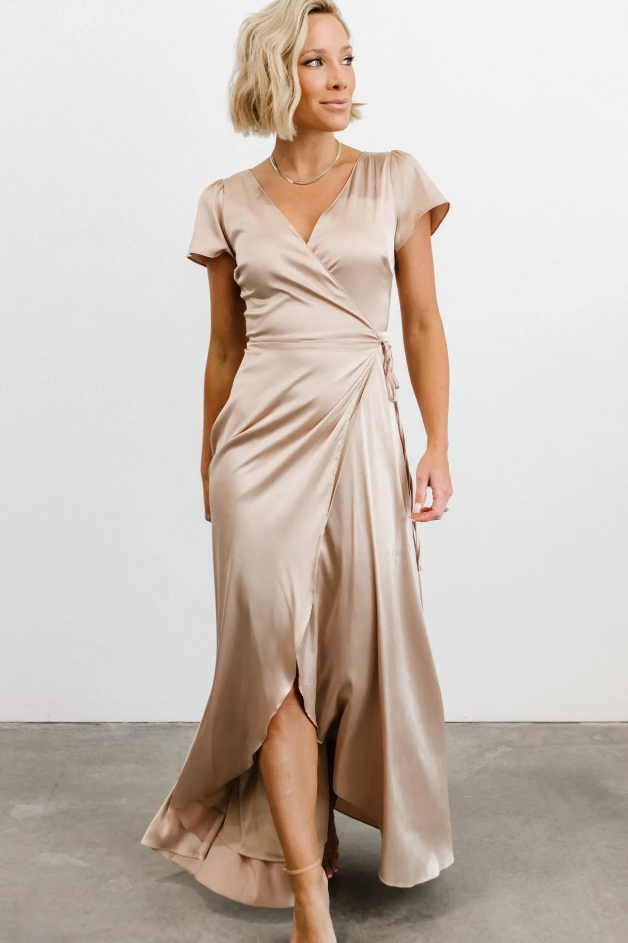 Online Baltic Born Krystal Satin Wrap Gown | Champagne