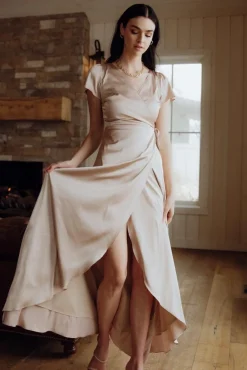 Online Baltic Born Krystal Satin Wrap Gown | Champagne