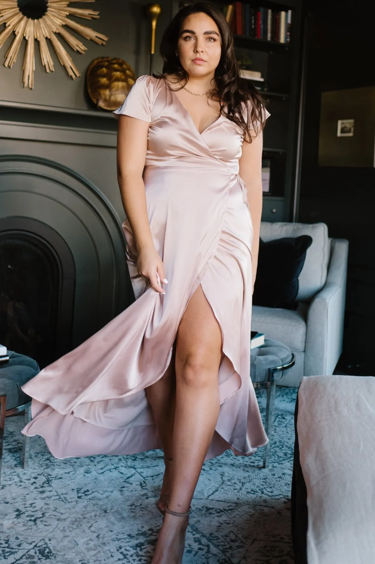 Online Baltic Born Krystal Satin Wrap Gown | Champagne