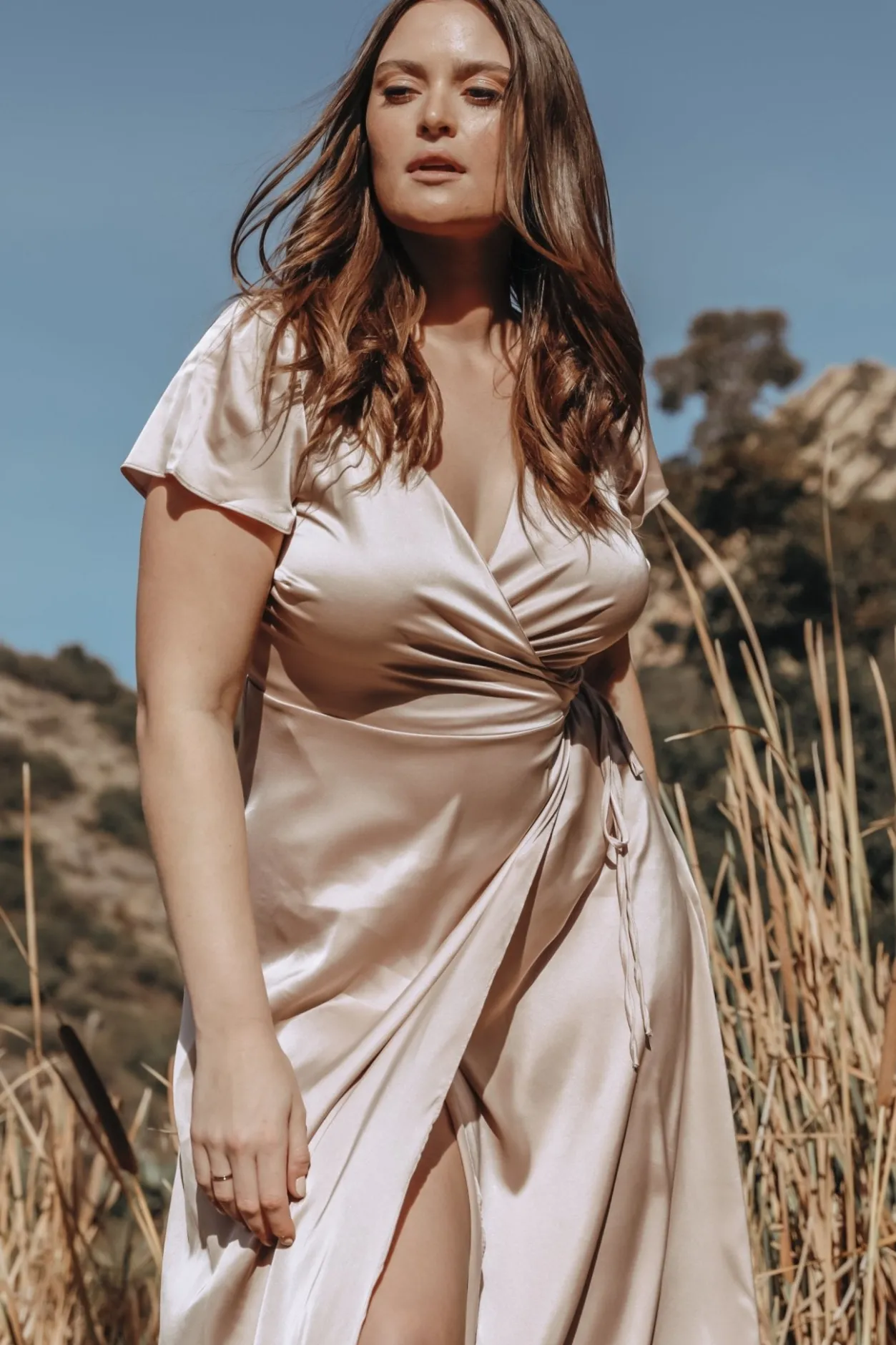 Online Baltic Born Krystal Satin Wrap Gown | Champagne