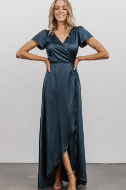 Sale Baltic Born Krystal Satin Wrap Gown | Deep Blue DeepBlue