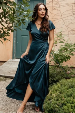 Sale Baltic Born Krystal Satin Wrap Gown | Deep Blue DeepBlue