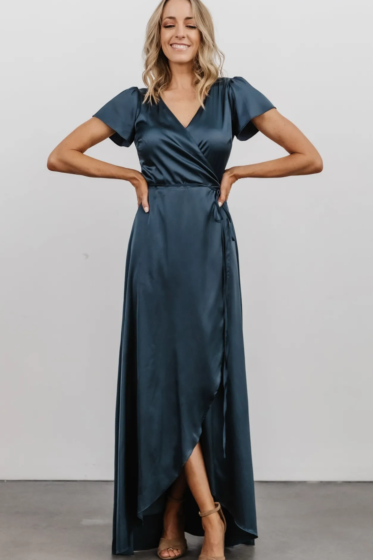 Sale Baltic Born Krystal Satin Wrap Gown | Deep Blue DeepBlue