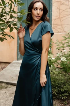 Sale Baltic Born Krystal Satin Wrap Gown | Deep Blue DeepBlue