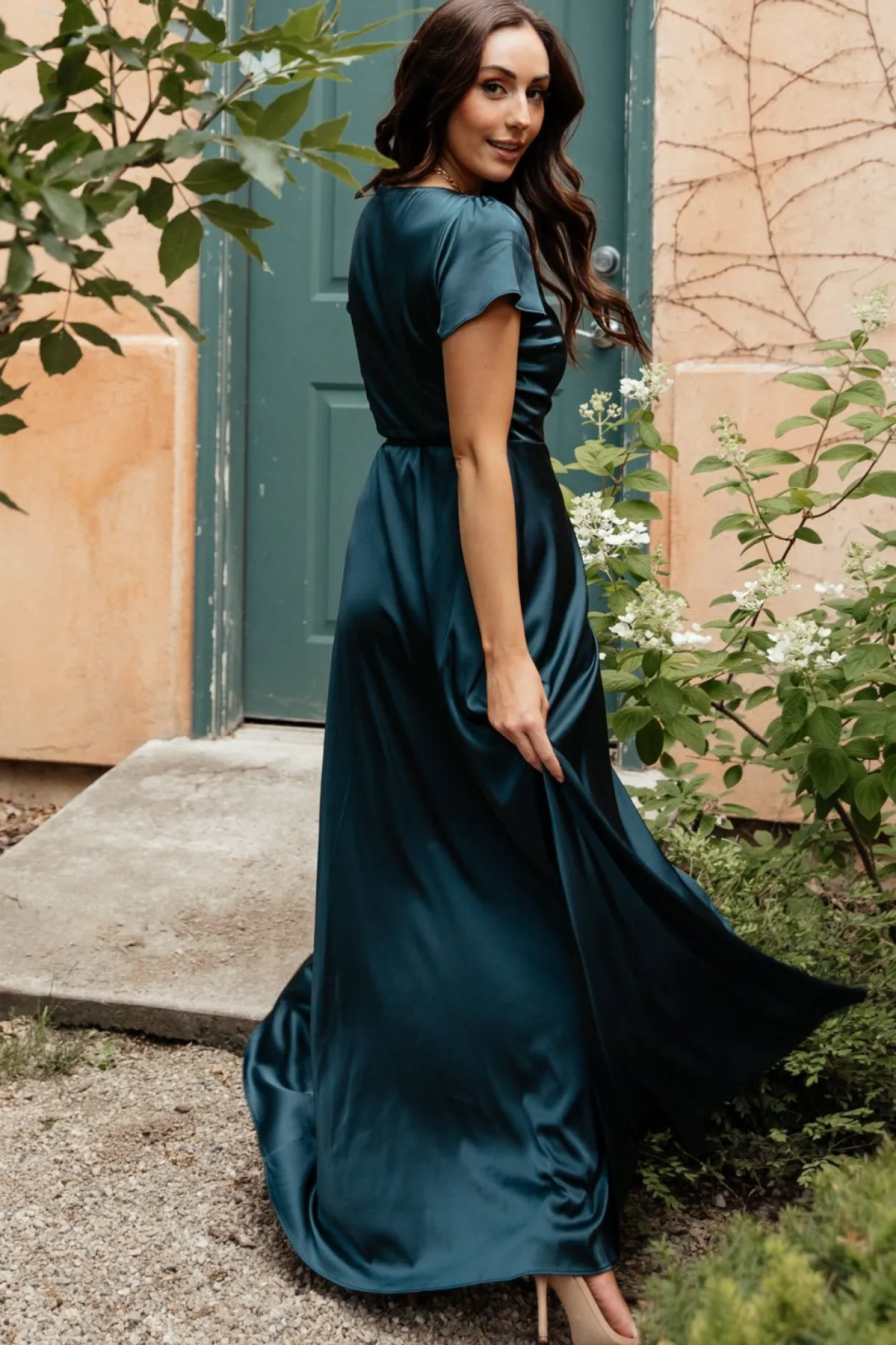 Sale Baltic Born Krystal Satin Wrap Gown | Deep Blue DeepBlue