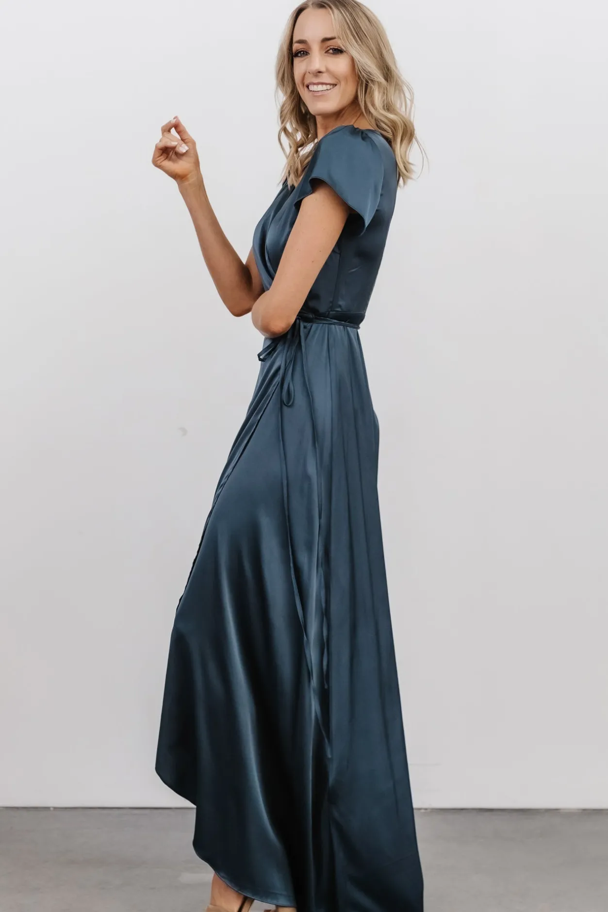 Sale Baltic Born Krystal Satin Wrap Gown | Deep Blue DeepBlue