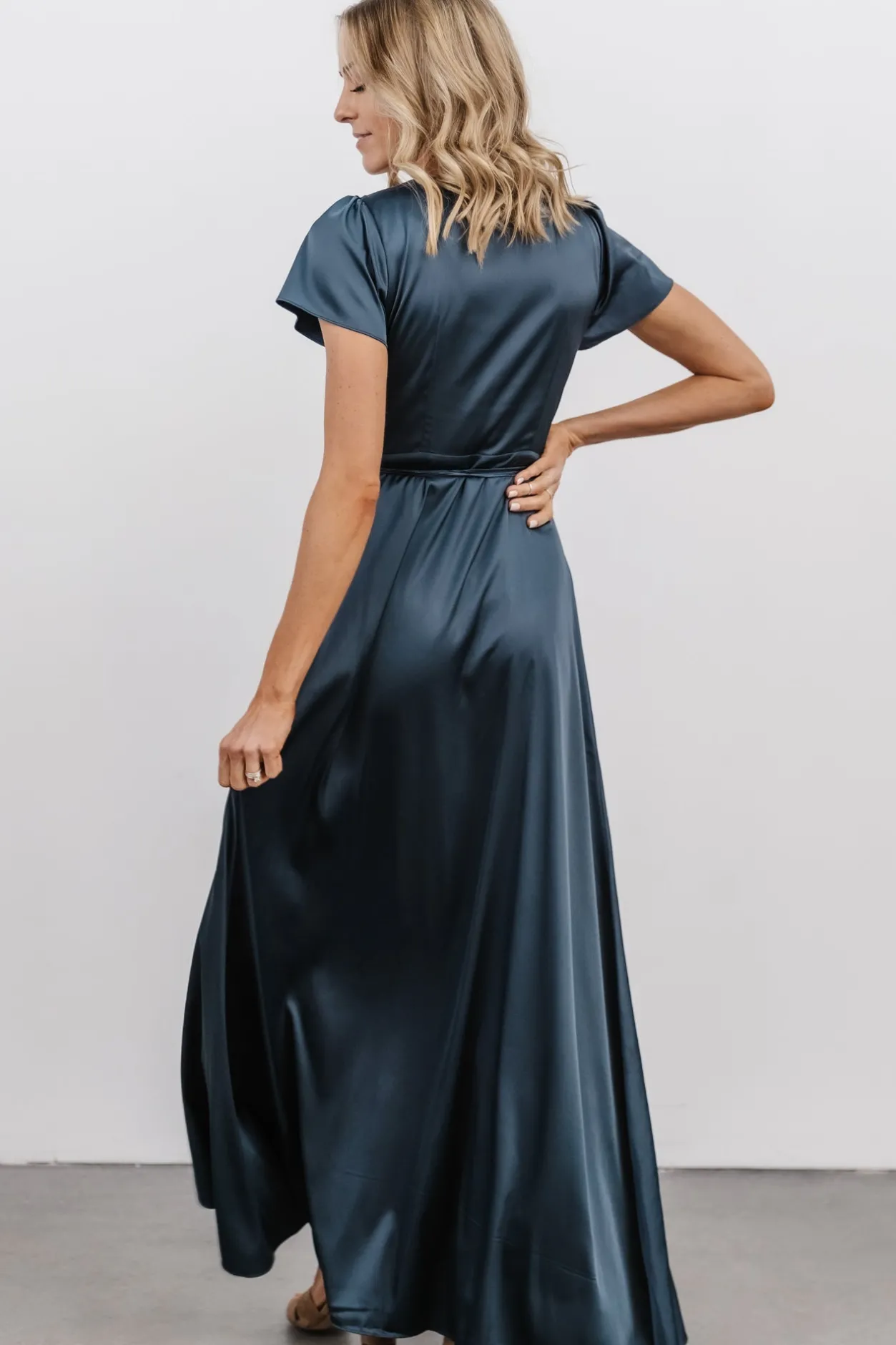 Sale Baltic Born Krystal Satin Wrap Gown | Deep Blue DeepBlue