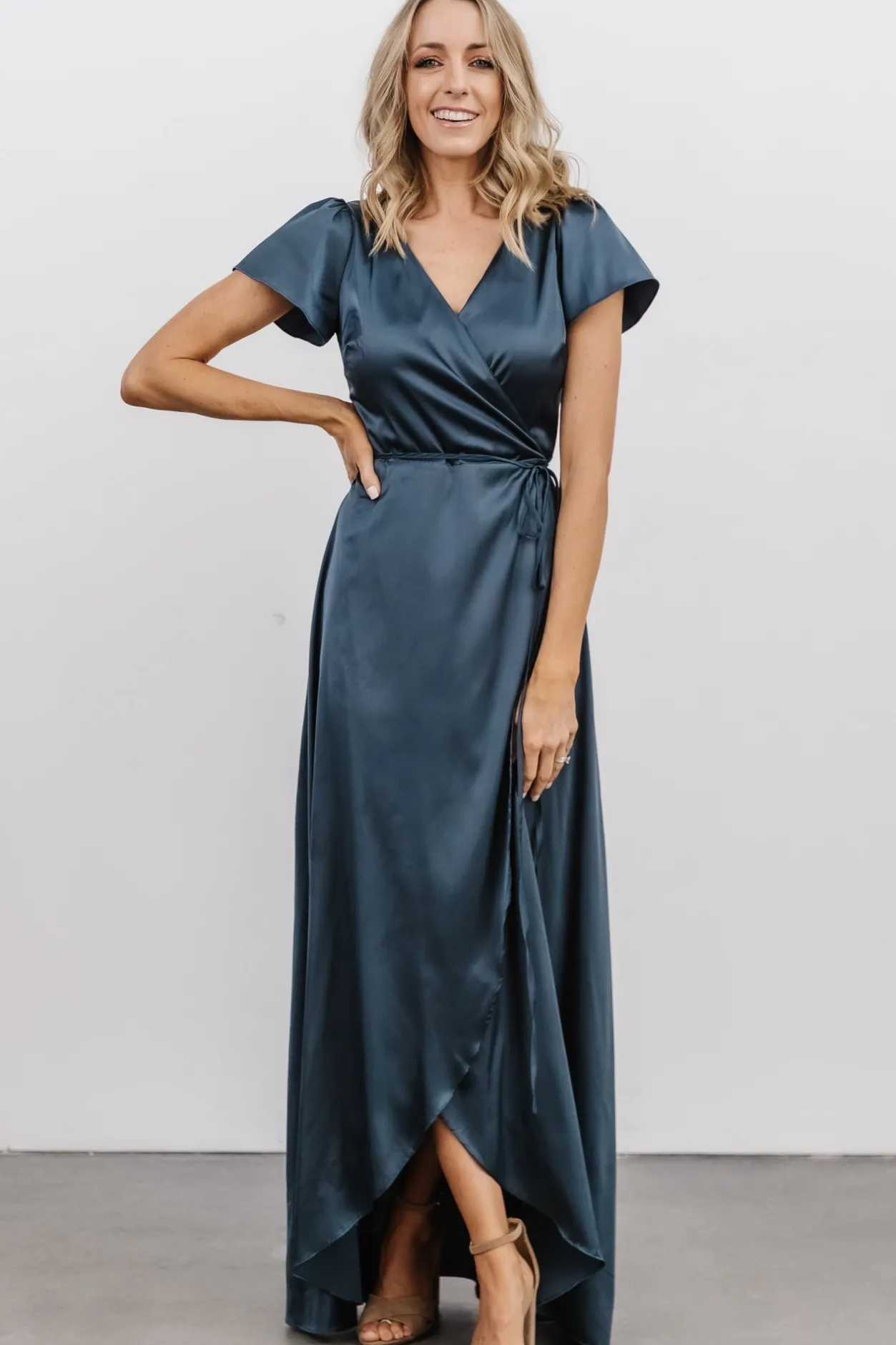 Sale Baltic Born Krystal Satin Wrap Gown | Deep Blue DeepBlue