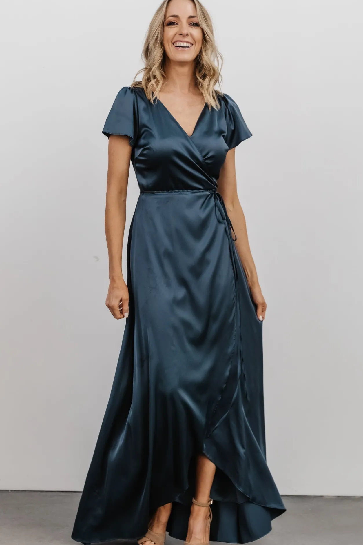 Sale Baltic Born Krystal Satin Wrap Gown | Deep Blue DeepBlue