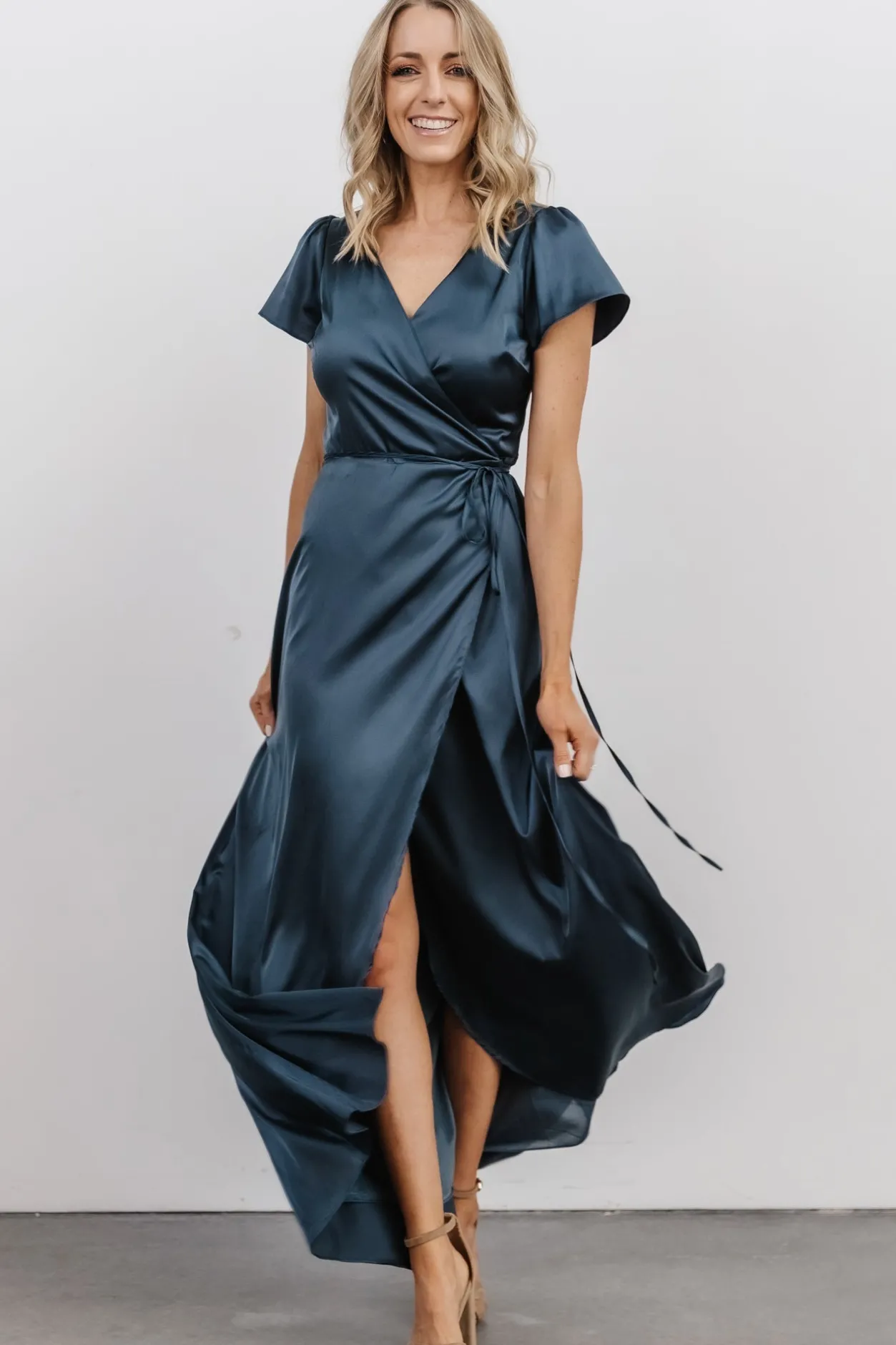 Sale Baltic Born Krystal Satin Wrap Gown | Deep Blue DeepBlue