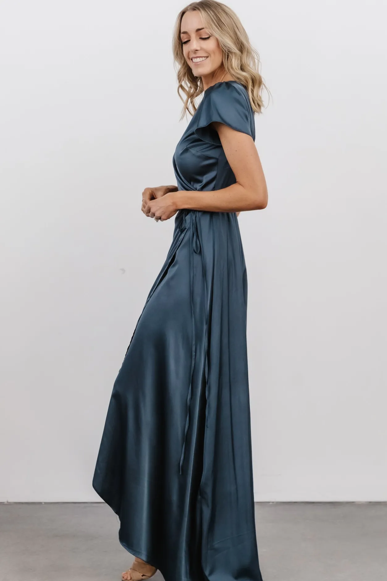 Sale Baltic Born Krystal Satin Wrap Gown | Deep Blue DeepBlue