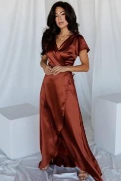 Sale Baltic Born Krystal Satin Wrap Gown | Cinnamon