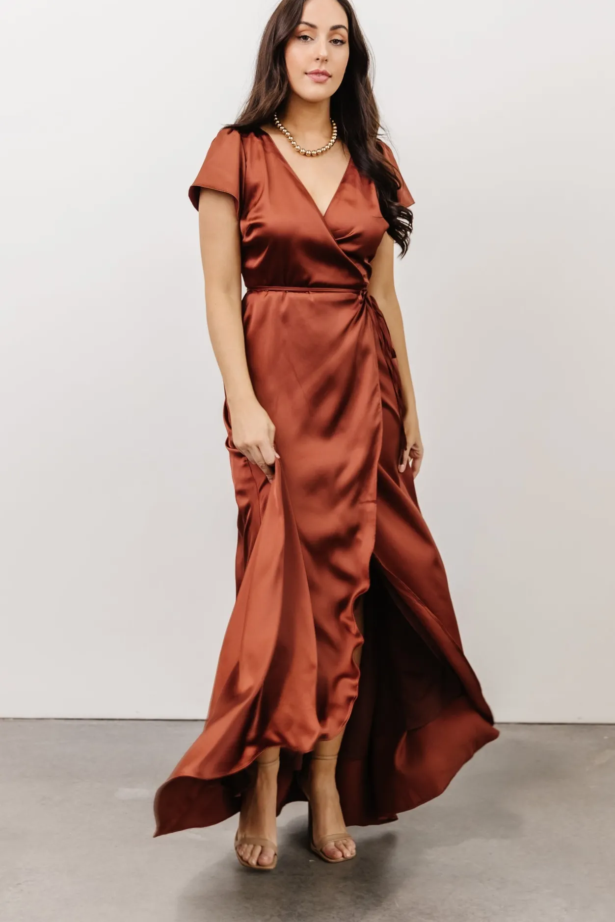 Sale Baltic Born Krystal Satin Wrap Gown | Cinnamon