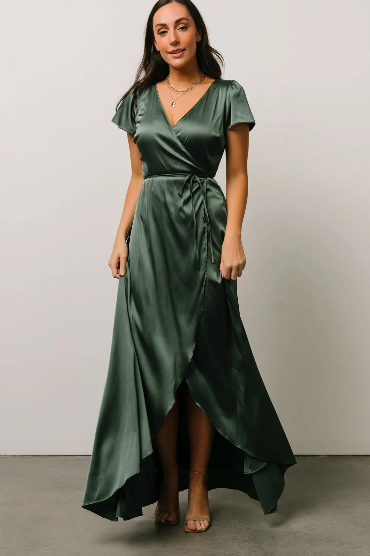 Hot Baltic Born Krystal Satin Wrap Gown | Winter Green WinterGreen