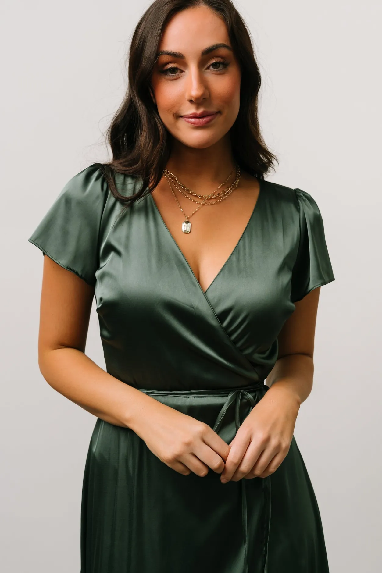 Hot Baltic Born Krystal Satin Wrap Gown | Winter Green WinterGreen