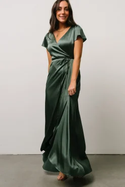 Hot Baltic Born Krystal Satin Wrap Gown | Winter Green WinterGreen