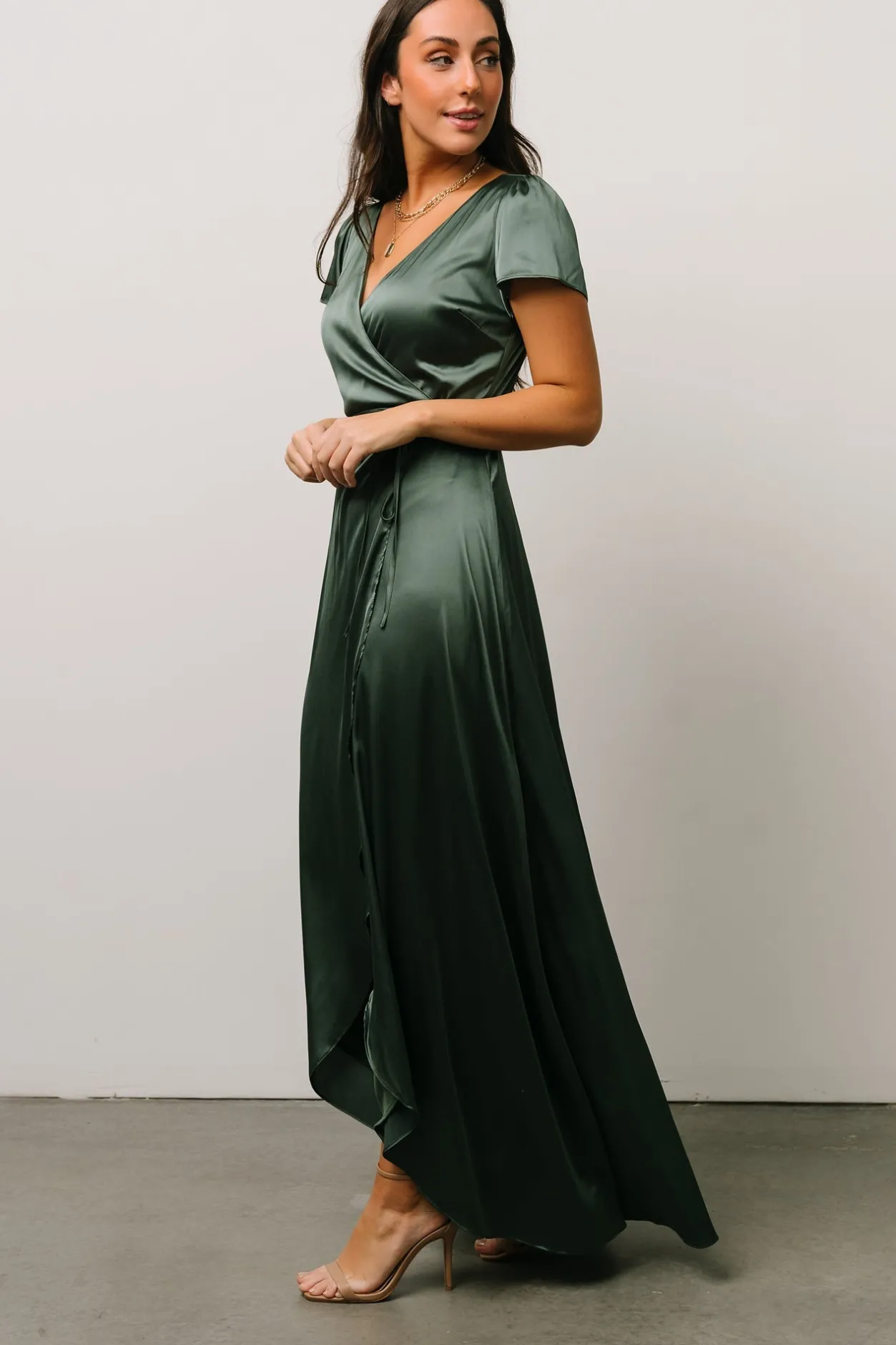 Hot Baltic Born Krystal Satin Wrap Gown | Winter Green WinterGreen