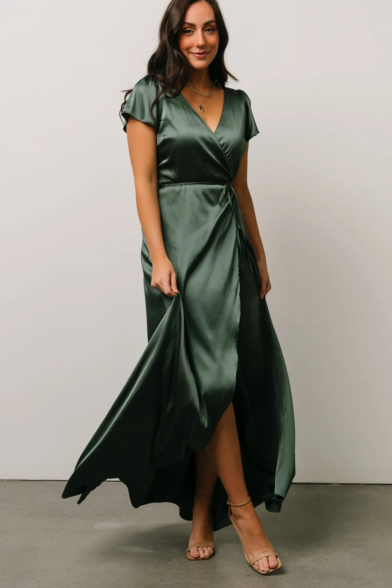 Hot Baltic Born Krystal Satin Wrap Gown | Winter Green WinterGreen