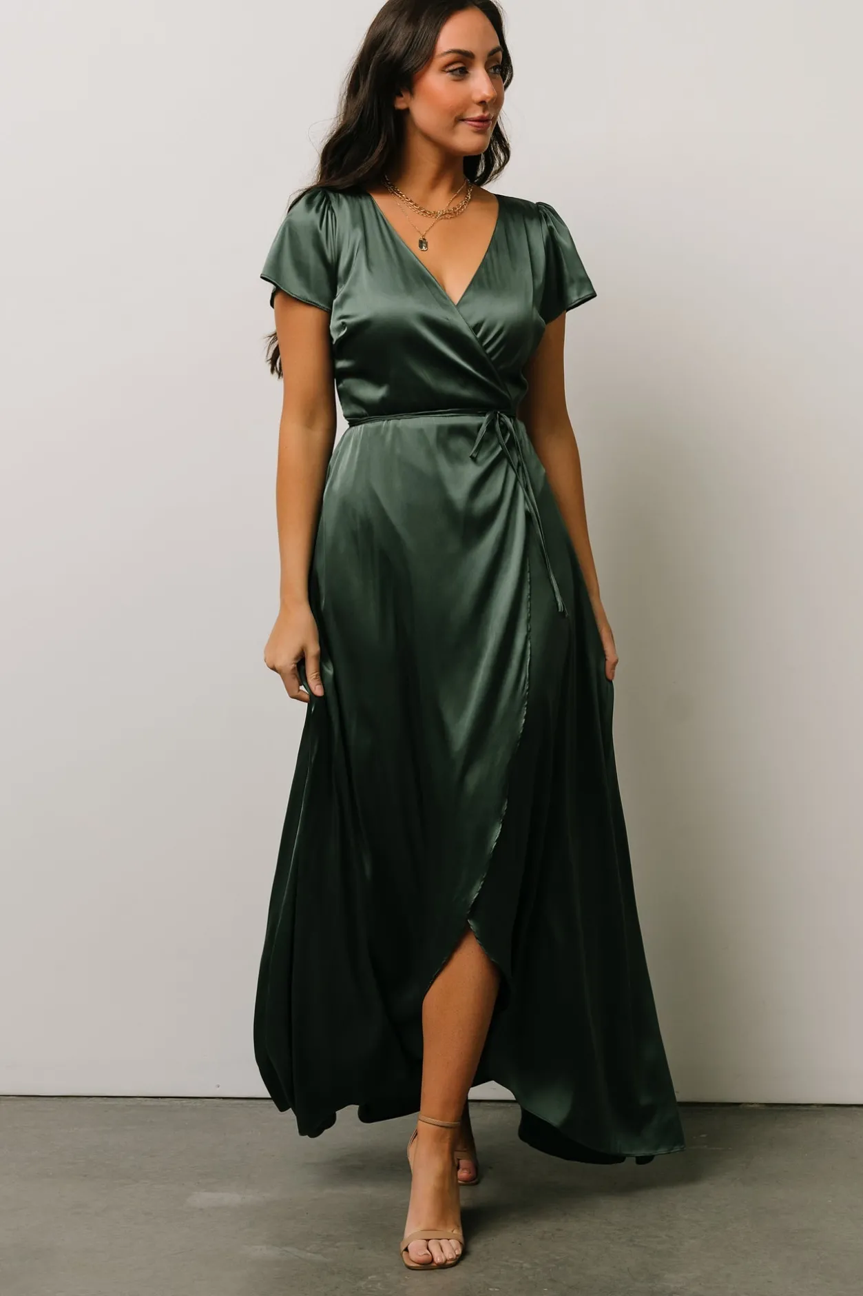 Hot Baltic Born Krystal Satin Wrap Gown | Winter Green WinterGreen