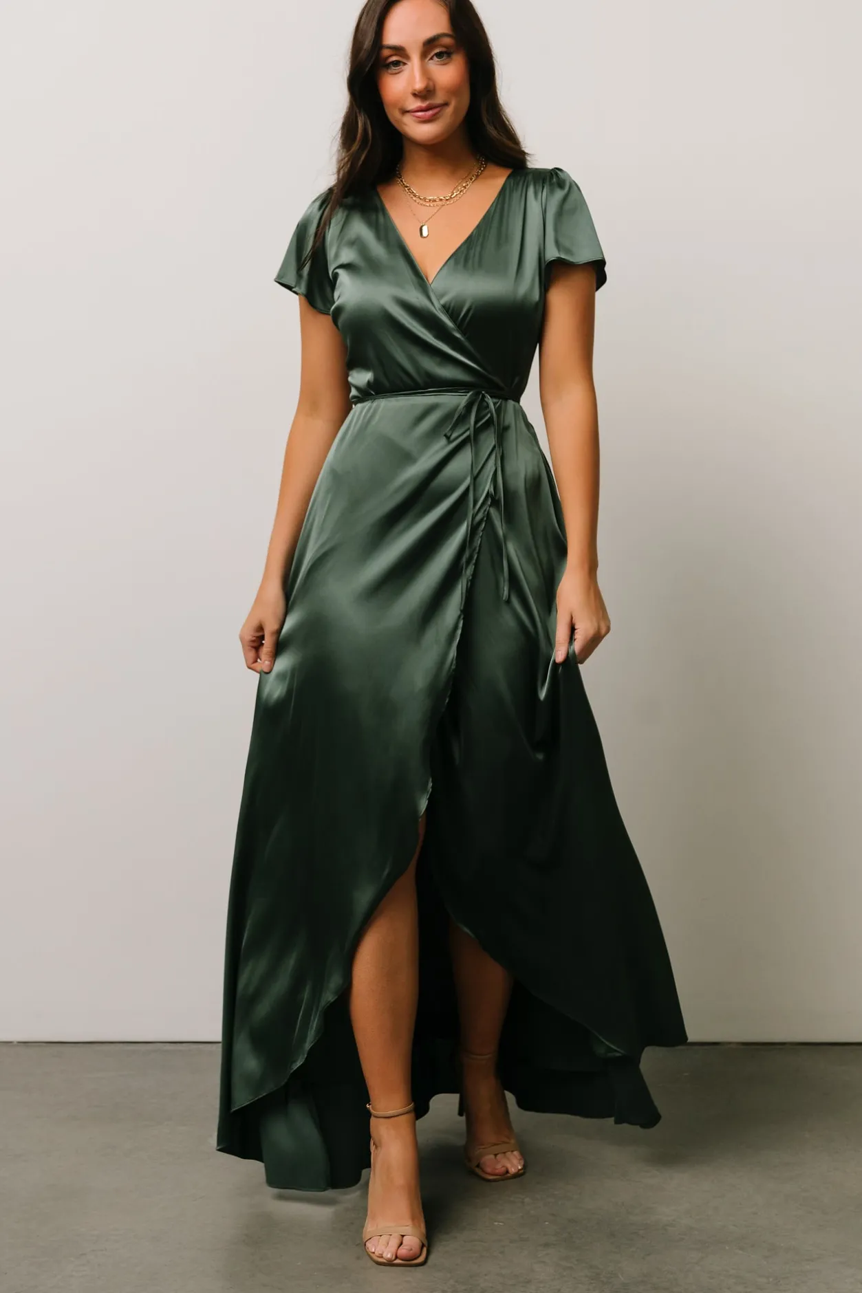 Hot Baltic Born Krystal Satin Wrap Gown | Winter Green WinterGreen