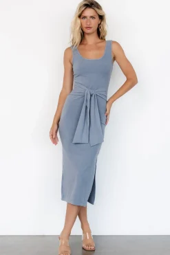 Discount Baltic Born Kylee Front Tie Dress | Dusty Blue DustyBlue