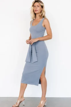Discount Baltic Born Kylee Front Tie Dress | Dusty Blue DustyBlue