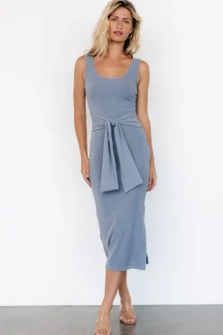 Discount Baltic Born Kylee Front Tie Dress | Dusty Blue DustyBlue