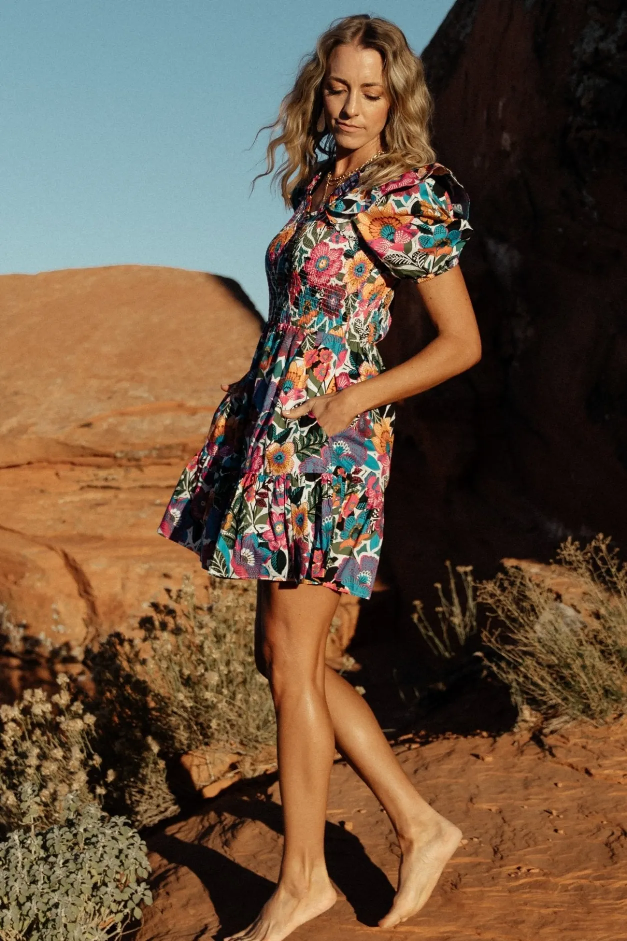 Online Baltic Born Kyrie Puff Sleeve Short Dress | White Multi WhiteMulti