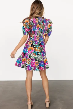 Online Baltic Born Kyrie Puff Sleeve Short Dress | White Multi WhiteMulti