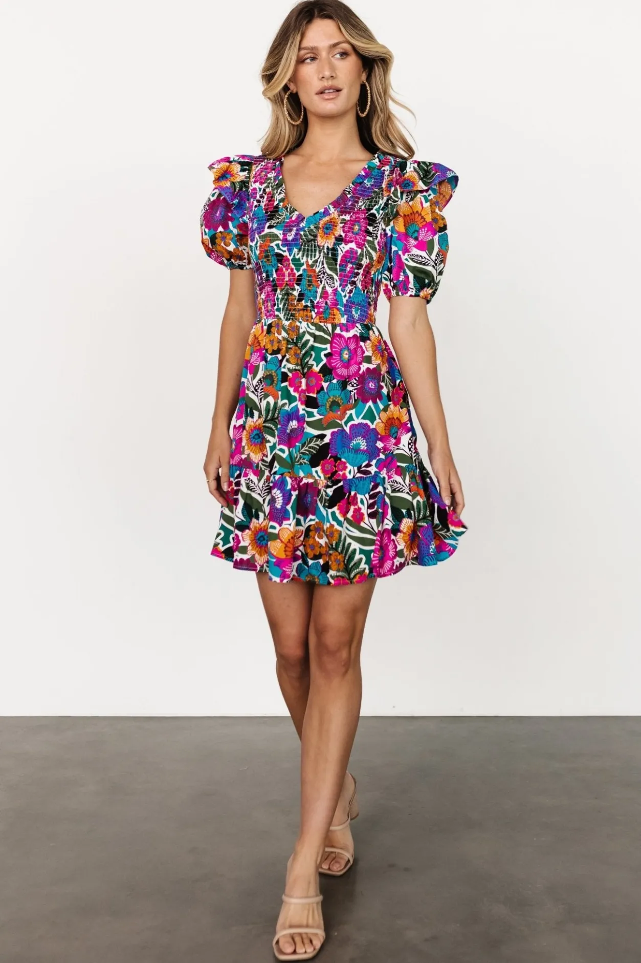 Online Baltic Born Kyrie Puff Sleeve Short Dress | White Multi WhiteMulti