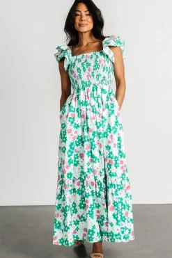 Fashion Baltic Born Laguna Smocked Maxi Dress | Green Floral GreenFloral