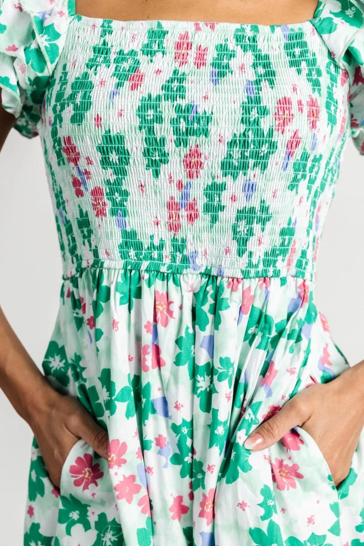 Fashion Baltic Born Laguna Smocked Maxi Dress | Green Floral GreenFloral