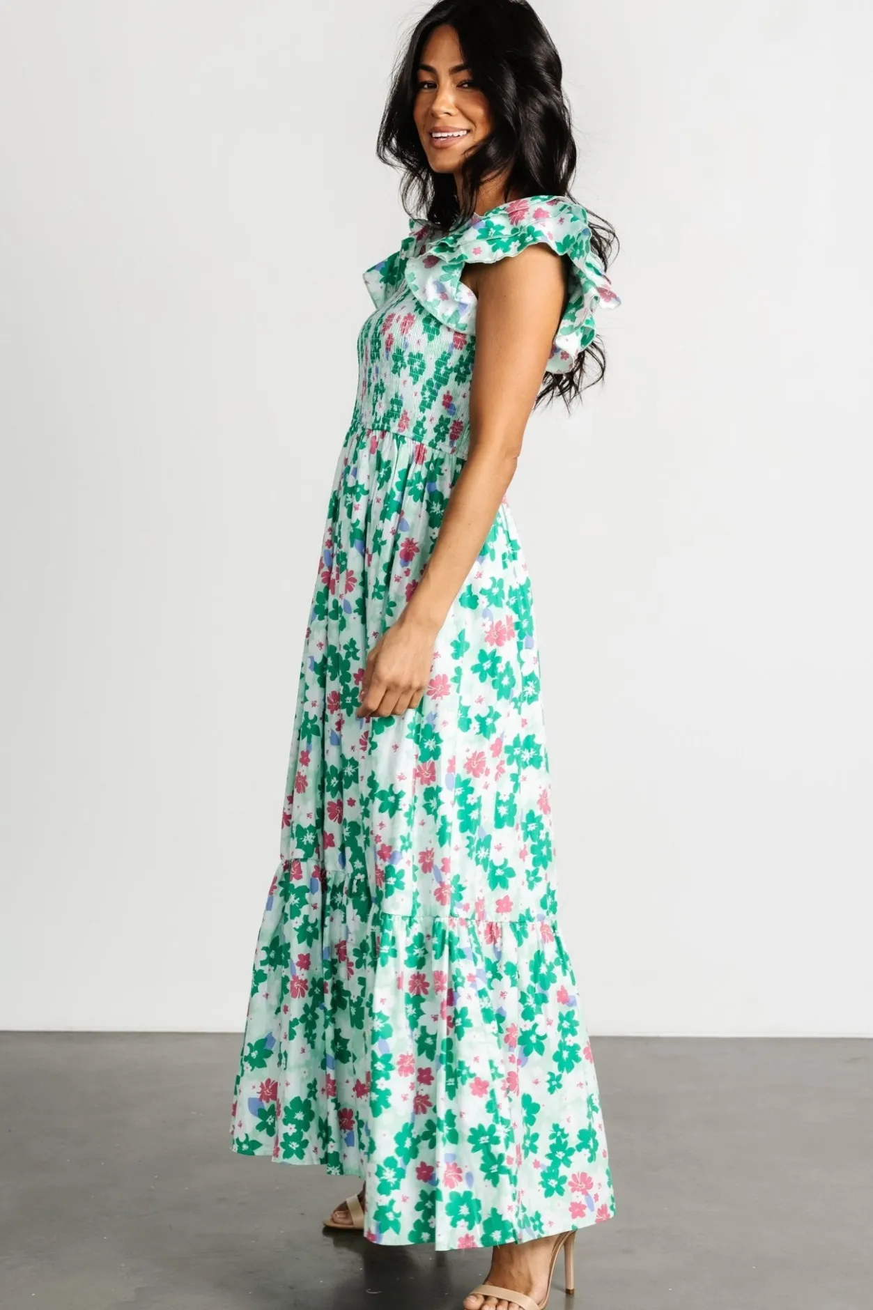 Fashion Baltic Born Laguna Smocked Maxi Dress | Green Floral GreenFloral