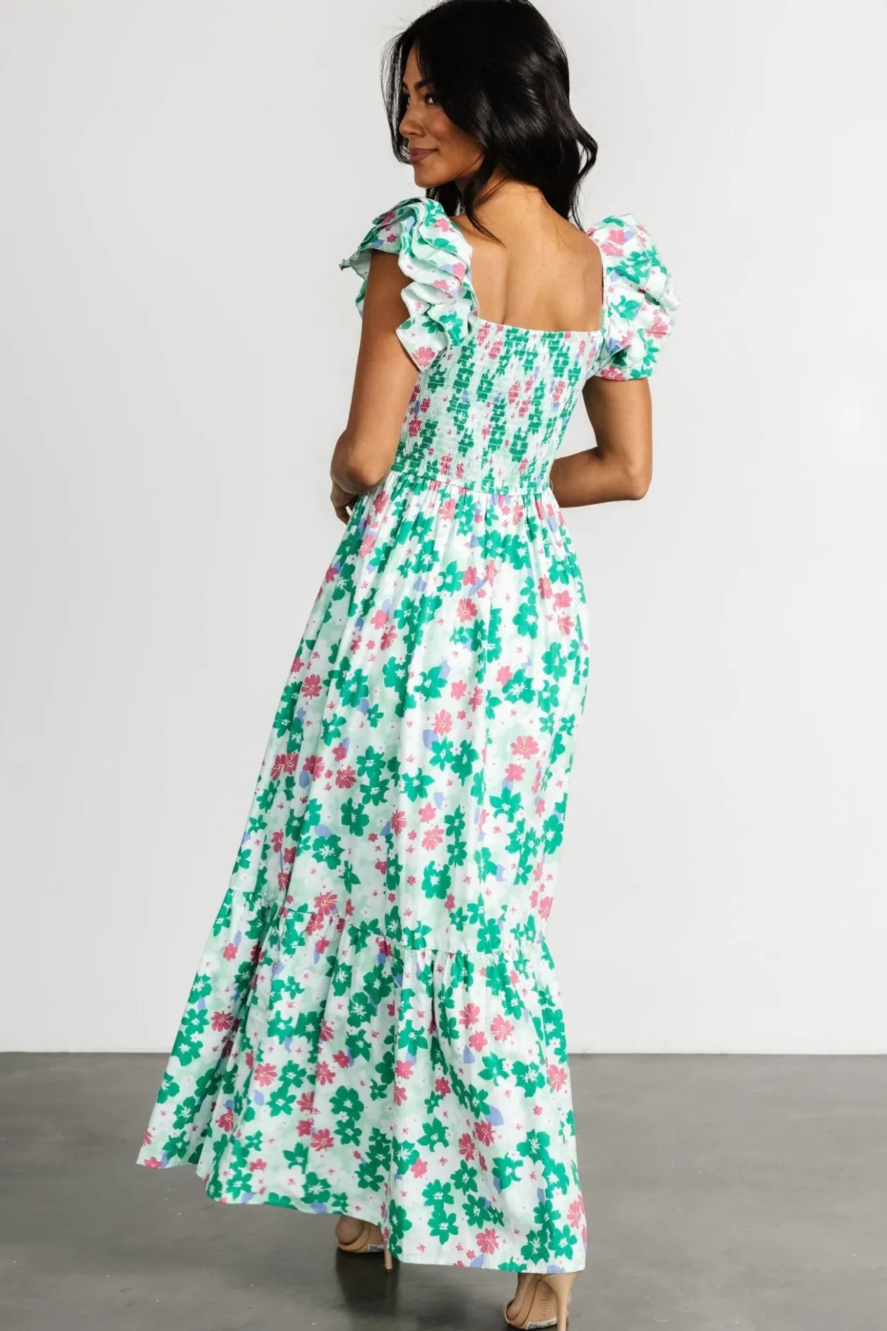 Fashion Baltic Born Laguna Smocked Maxi Dress | Green Floral GreenFloral