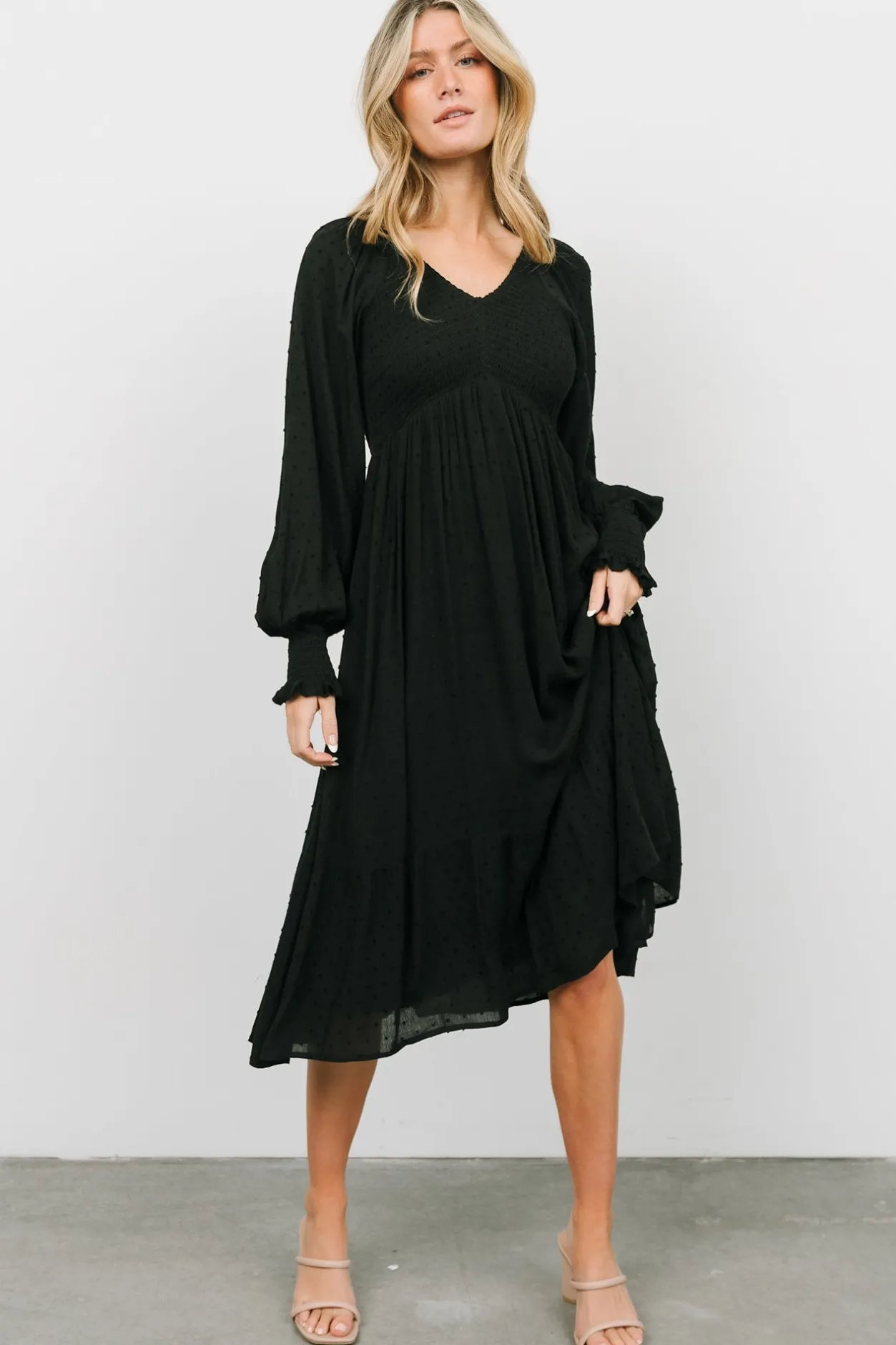 Best Baltic Born Lainey Smocked Dotted Midi Dress | Black