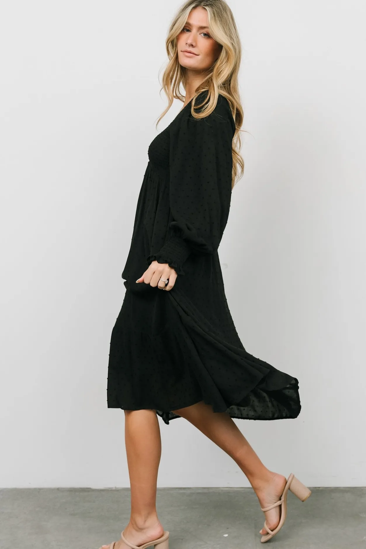 Best Baltic Born Lainey Smocked Dotted Midi Dress | Black