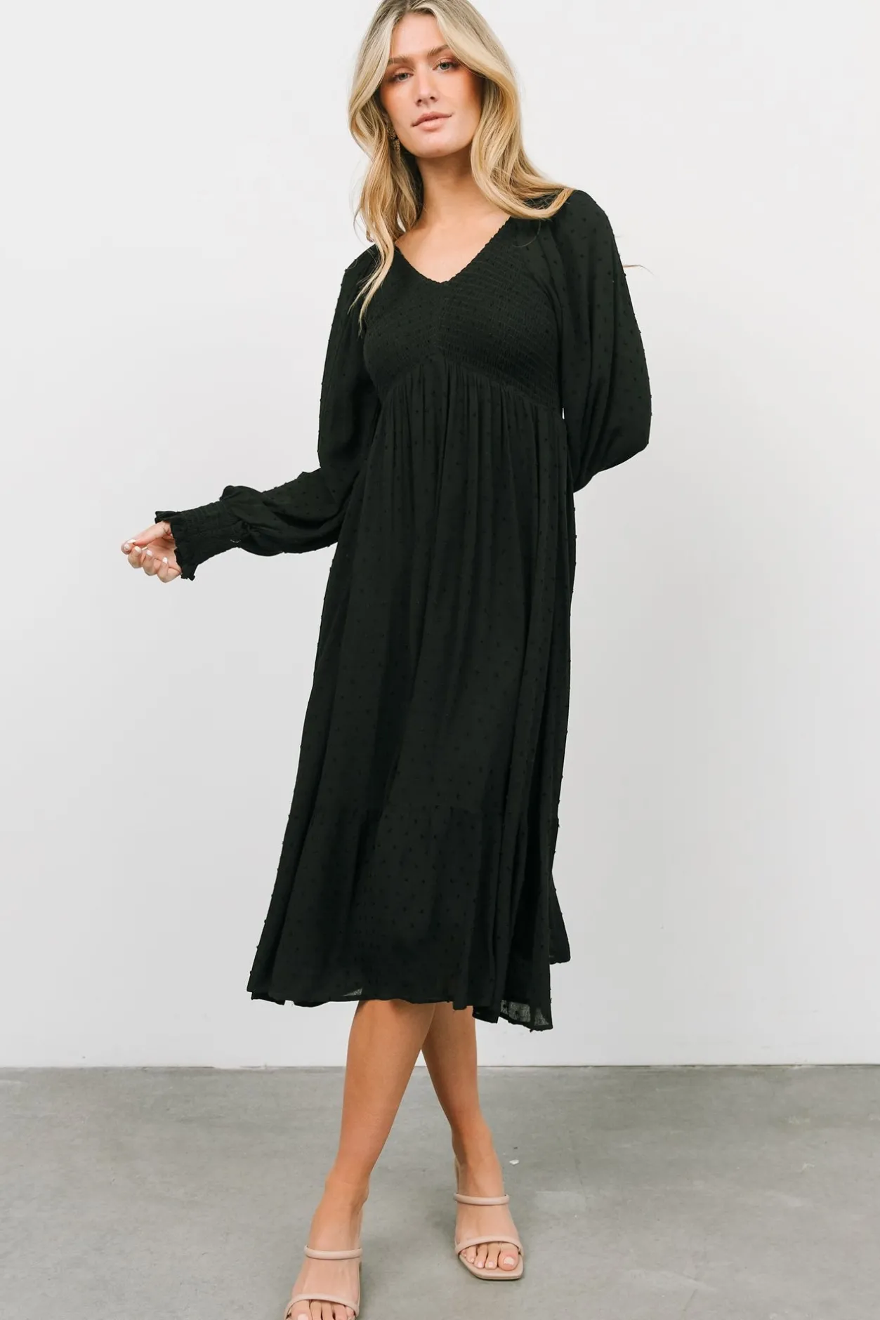 Best Baltic Born Lainey Smocked Dotted Midi Dress | Black