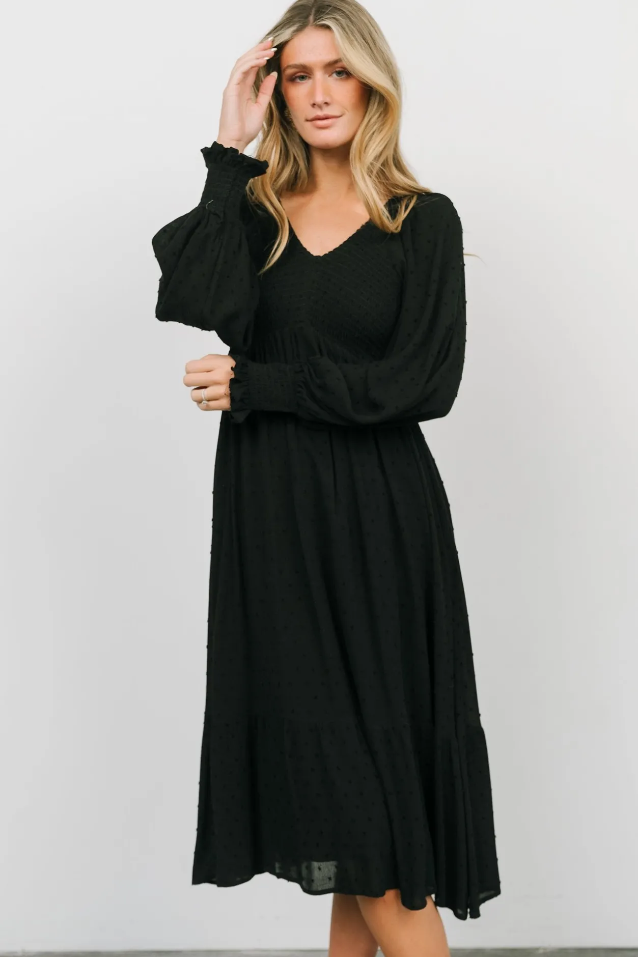 Best Baltic Born Lainey Smocked Dotted Midi Dress | Black