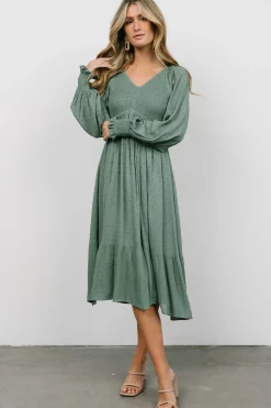 Fashion Baltic Born Lainey Smocked Dotted Midi Dress | Dark Sage DarkSage